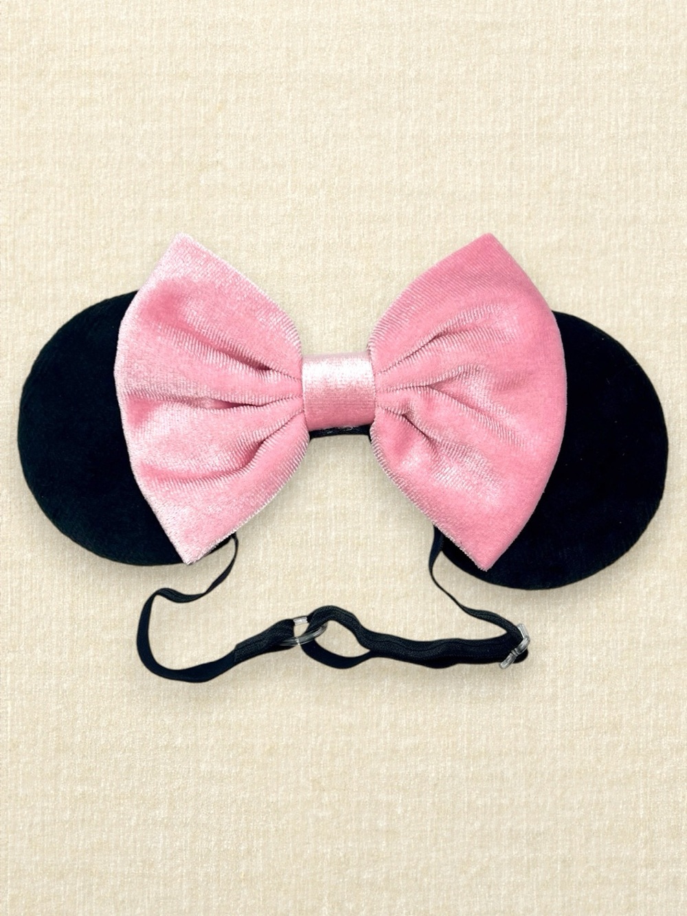 Elastic Black & Pink Velvet Minnie Ears | Disney-Inspired Adjustable Mouse Ears